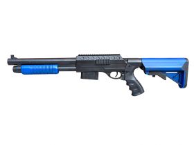 Vigor M870 Custom Tactical Pump Action Shotgun (RIS - Two Tone Blue - 0581D - M4 Stock Long)
