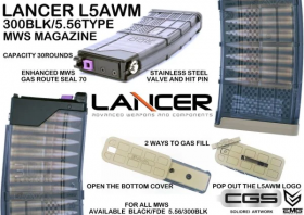 Lancer L5AWM Gas Magazine for CGS & TM MWS System (Tan - Cyma/EMG - LC-MG-0001 TN)