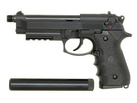 LS M9 Gas Blowback Pistol with Rail and Silencer (Black - GGB-9606T)