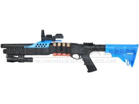 AGM Tactical Pump Action Shell Shotgun with Flashlight, Scope & Leather Shell Holder (Blue)