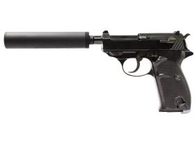 WE WW2S with Silencer Gas Blowback Pistol (Black)