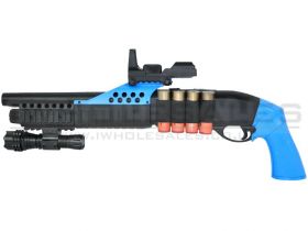 AGM Shorty Pump Action Shell Shotgun with Flashlight, Scope & Leather Shell Holder (Blue)