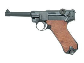 Tanaka P08 Luger 4inch "1918 by CROWN/Erfurt" (Gas Blowback - Metal - Black with Brown Grips)